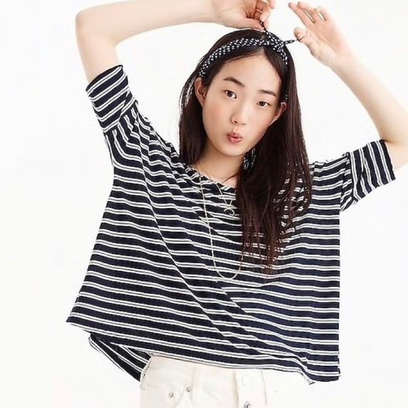 J. Crew Tops - J. Crew Dolman Striped Scoop Neck Top Navy Blue